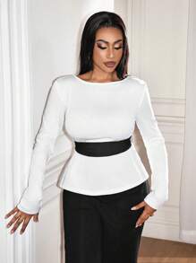 VaVaBold BamGleam Elegante Camiseta de manga larga con diseño de lazo y espalda abierta para mujer, para uso en oficina. Vestidos blancos para mujer con lazo, atuendo para primavera