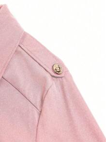 SHEIN Clasi Áo khoác dài thường ngày hai hàng khuy trơn cỡ lớn cho mùa thu - Bụi hồng - Xem 8