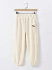 Tween Girl Lettering Elastic Waist Pockets Cuffed Casual Sweatpants - Apricot - View 1