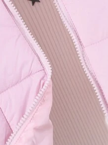 Tween Girl Cropped Retro American-Style Padded Padded Coat - Pink - View 8