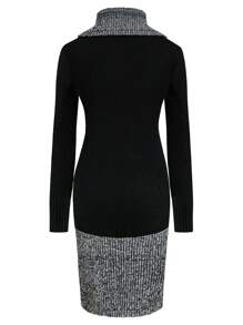 SHEIN LUNE 大码拼色拼接高领长袖针织毛衣连衣裙，秋冬季休闲装