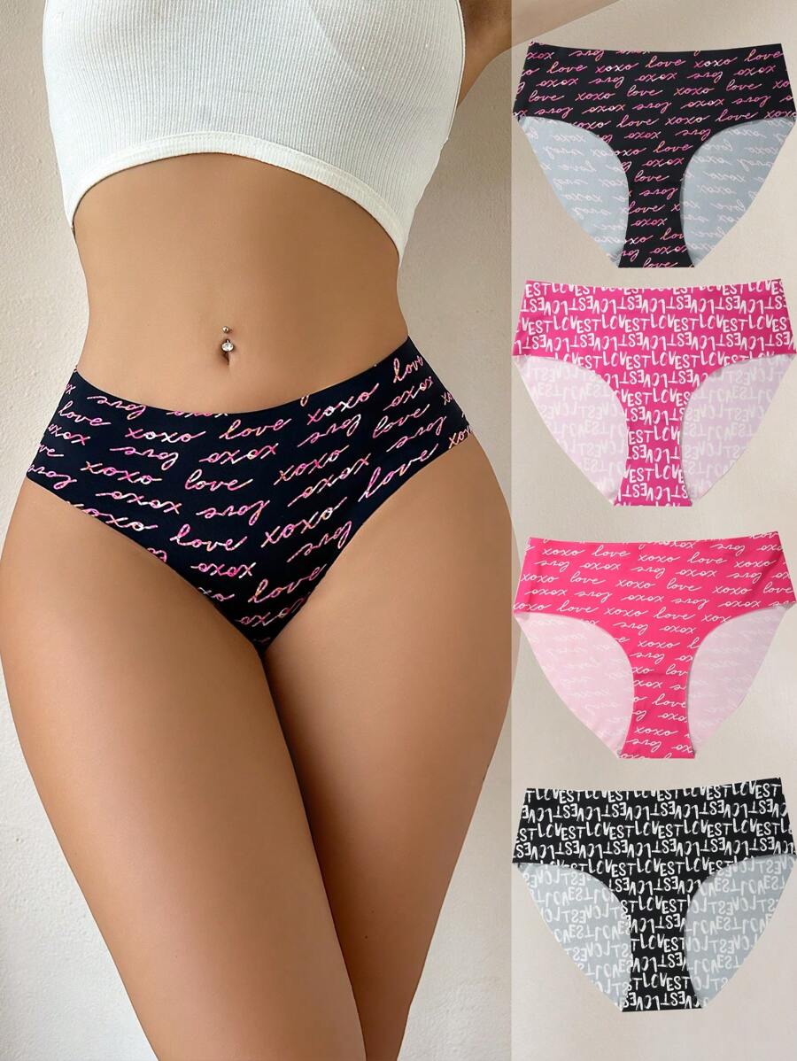 4pcs/Set Women Letter Print Seamless Briefs - Multicolor - View 1