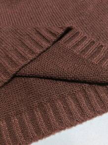 SHEIN LUNE Plus Size V-Neck Contrast Stripe Casual Pullover Sweater, For Winter Knit Pullover Fall - Coffee Brown - View 3