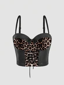 EgrlEra 豹纹系带性感修身吊带背心上衣 Y2K 图案猎豹印花女式上衣 - 彩色 - 查看 1