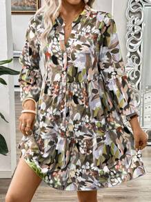 SHEIN LUNE Vestido informal de vacaciones con botones frontales y estampado floral todo sobre todo