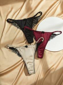 Charlaine 3packs Contrast Lace Bow Decor G-String Lingerie Bow Tie, Sexy - Multicolor - View 3