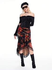 ROMWE Hippie Váy đuôi cá in nhung cổ điển cho nữ - Nhiều màu - Xem 6