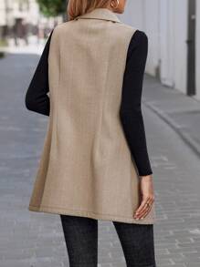 SHEIN LUNE 无袖修身双排扣背心夹克 - 杏色 - 查看 2