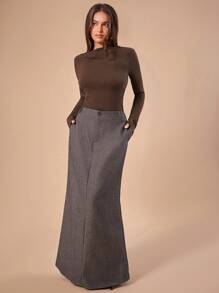 Forever 21 F21 Women's Solid Color Minimalist Elegant Daily Wear Long-Sleeved Slim-Fit T-Shirt