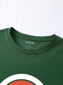 INAWLY Casual Minimalist Letter Print Round Neck Short Sleeve T-Shirt Graphic Tees Women Tops - Dark Green - View 3