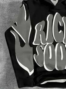 SHEIN Teen Boy Casual Minimalist "RICH SOON" Stylish Flame Pattern Printed Long Sleeve Sweatshirt, Suitable For Autumn/Winter - Multicolor - View 6