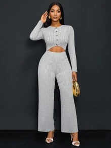 SOLERSUN Tuta casual monocolore con vita traforata, autunnale - Grigio - Visualizzare 3