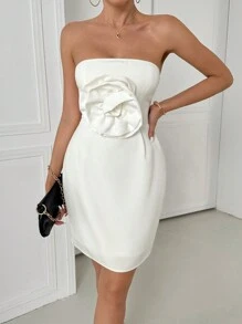 Chiquease Vestido mini casual sencillo con decoración de flor 3D para mujeres