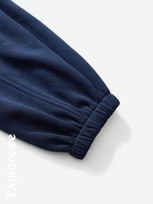 SHEIN Tween Boys Letter Print Cargo Pocket Cuffed Casual Sweatpants - Navy Blue - View 6