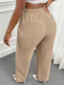 Slaydiva Solid Slant Pocket Straight Leg Trousers - Khaki - View 2