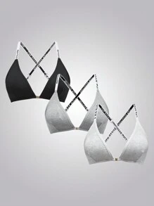 EasyFave 3pcs/Pack Women Letter Knit Casual Bras - Multicolor - View 5