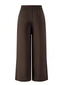 Mulvari Plus Size Solid Color Front Button Simple Sweatpants, Casual Everyday Wear