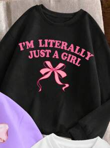 SHEIN Leap Crew 3pcs/Set Tween Girl Casual Minimalist Thermal Lined Crew Neck Loose Fit Sweatshirts, Suitable For Autumn/Winter - Multicolor - View 4