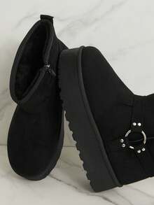 SHUZIA Giày bốt cổ cao đế xuồng cho nữ ấm áp - màu đen - Xem 6