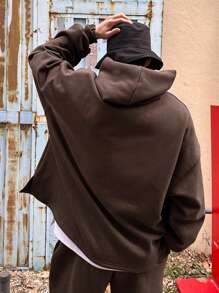 DAZY Fleece Letter Embroidery Sweatsuit, Autumn,Winter Hoodie - Brown - View 3