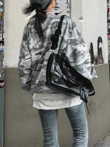 INAWLY Women Casual Camouflage Print Drop Shoulder Loose Sweatshirt, Autumn Pullover Fall - Multicolor - View 2