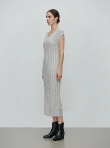 SHEIN Clasi 女士优雅简约纯色无袖针织毛衣裙，秋冬 - 灰色 - 查看 6