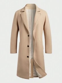 Manfinity Homme Men's Solid Color Single-Breasted Long Sleeve Overcoat I Heart Vintage Overcoat - Khaki - View 1