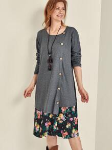 EMERY ROSE Váy chắp vá họa tiết hoa màu xám thường ngày cỡ lớn cho nữ - Nhiều màu - Xem 1