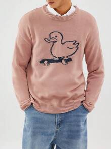 Chillumni Áo len trễ vai họa tiết hoạt hình thường ngày cho nam mùa thu/đông - Màu tím - Xem 5