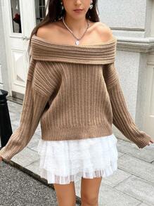 INAWLY Pull ample pour femme à col châle avec épaules dénudées