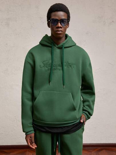 Set de 2 sudaderas con capucha de cuello redondo con estampado de letras para hombres, con forro térmico, adecuado para otoño/invierno