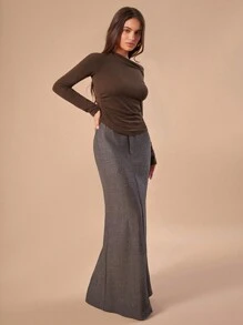 Forever 21 F21 Women's Solid Color Minimalist Elegant Daily Wear Long-Sleeved Slim-Fit T-Shirt