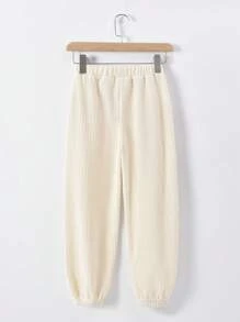 Tween Girl Lettering Elastic Waist Pockets Cuffed Casual Sweatpants - Apricot - View 2