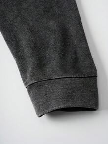 Manfinity EMRG Men's Casual Washed Angel & Letter Print Hooded Sweatshirt For Autumn - Black - View 3