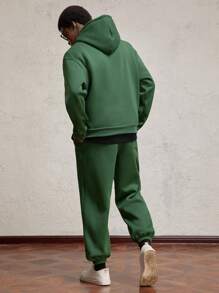 AKNOTIC Party 2pcs Men's Letter Print Crew Neck Hoodie Set With Thermal Lined, Suitable For Autumn/Winter