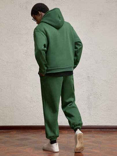 Set de 2 sudaderas con capucha de cuello redondo con estampado de letras para hombres, con forro térmico, adecuado para otoño/invierno