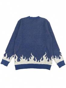 Manfinity EMRG 男式圆领长袖图案休闲毛衣 - 藏蓝色 - 查看 2