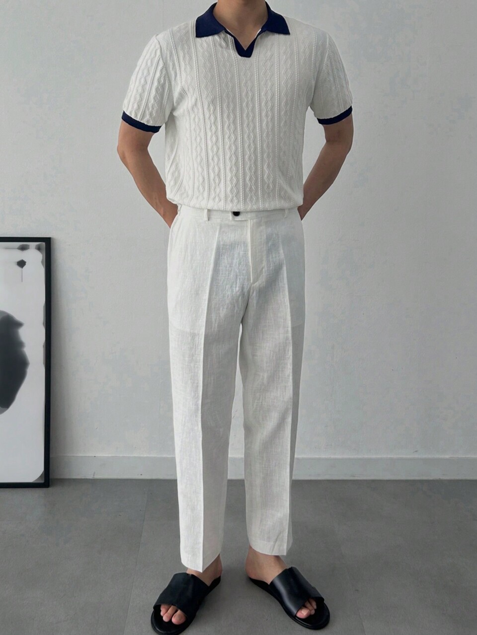 Men's Solid Color Patchwork Short Sleeve Casual Knitted Top Business Attire
