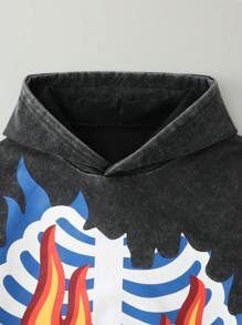 ROMWE MEN Street Life Sudadera con capucha vintage lavada y recortada para hombre, estilo callejero