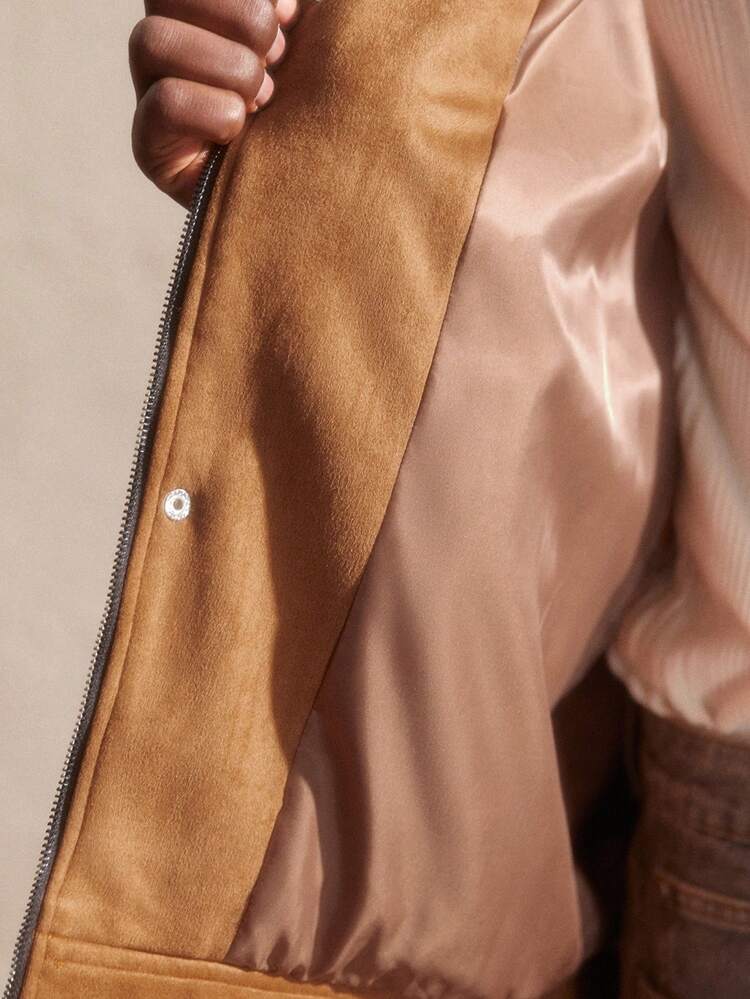Men Woven Loose Drop Shoulder Turn Down Collar Jacket, Suitable For Autumn, For Fall Winter