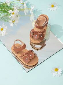 Adorable Infant Sticker Decor Knitted Hook & Loop Flat Sandals