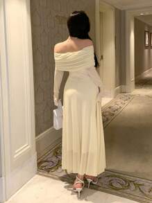 DAZY Women's Plain Off Shoulder Dress For Back-To-School Event, Birthday ,New Year Eve Prom Dress