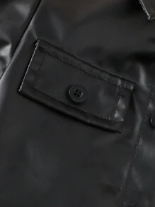 Bộ 2 món/Bộ áo khoác da ấm áp chống gió thời trang thường ngày cho bé trai và bộ trang phục, Thu/Đông - màu đen - Xem 5