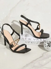 SHUZIA Damen Sandaletten mit quadratischer Zehenpartie, Knöchelriemen und hohem Absatz