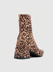CUCCOO SZL 女士尖头独特高跟时尚豹纹绒面革踝靴，百搭设计 - 彩色 - 查看 5