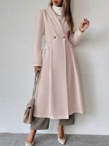 SHEIN Clasi Abrigo elegante de mujer con cintura ceñida, solapa de chal, de manga larga y doble botonadura, para otoño/invierno
