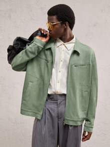 AKNOTIC Business Casual 1 pièce Veste légère à manches longues avec col tressé pour homme, convient pour la chasse vintage en automne. Idéal comme cadeau pour les amis, le mari ou le petit ami, pour l'automne et l'hiver - Vert - Voir 1