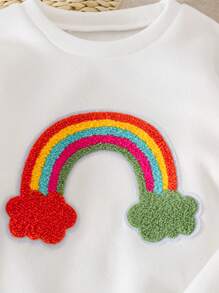 2pcs/Set Young Girl Rainbow Pattern Round Neck Long Sleeve Sweatshirt And Thermal Lined Pants, Casual Set For Autumn