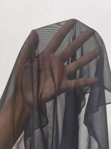 Swim Vcay Summer Beach Knot Waist Sheer Mesh Cover Up - Black - View 5