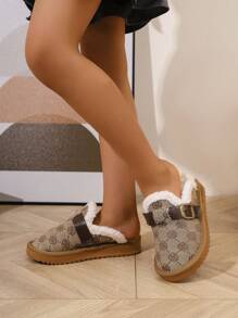 儿童厚毛绒套脚包头拖鞋，适合秋冬季 - 棕色 - 查看 4